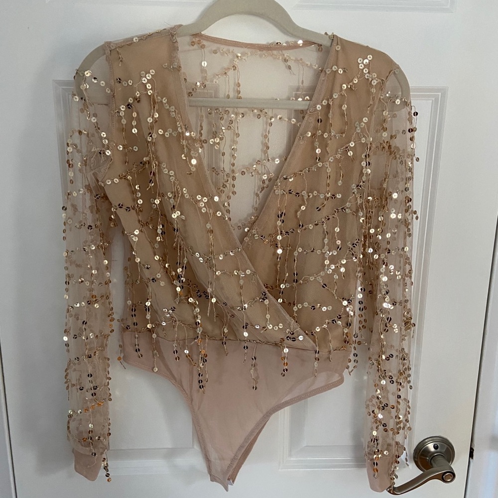Shimmery tan bodysuit